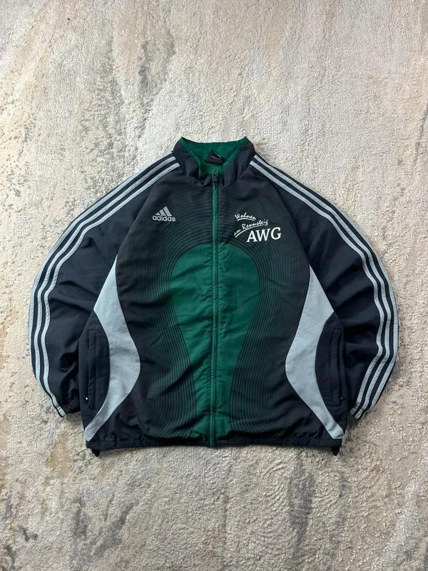 Vintage Retro 90s adidas Windbreaker Green Grey Zip Track Jacket Size L